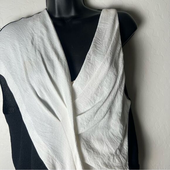 NWT Helmut Lang Sugar Silk Crepe Asymmetrical Black White Sleeveless Dress 10 - Picture 11 of 16